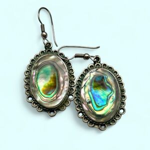 Vtg Abalone & Sterling Silver Earrings